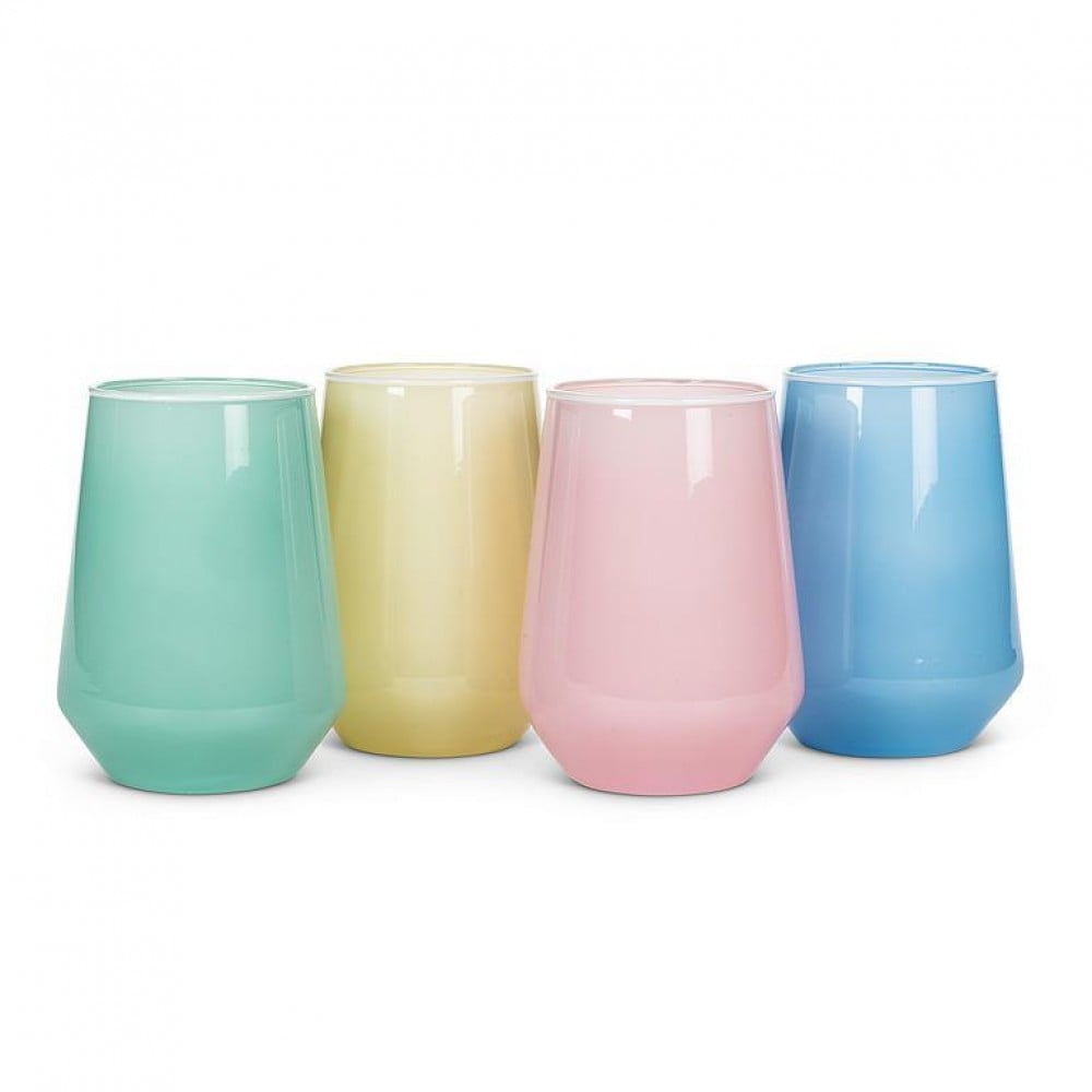 AB-27-ASHLEY-SG 15 oz Pastel Modern Stemless Wine Glasses, Assorted Color - Set of 4
