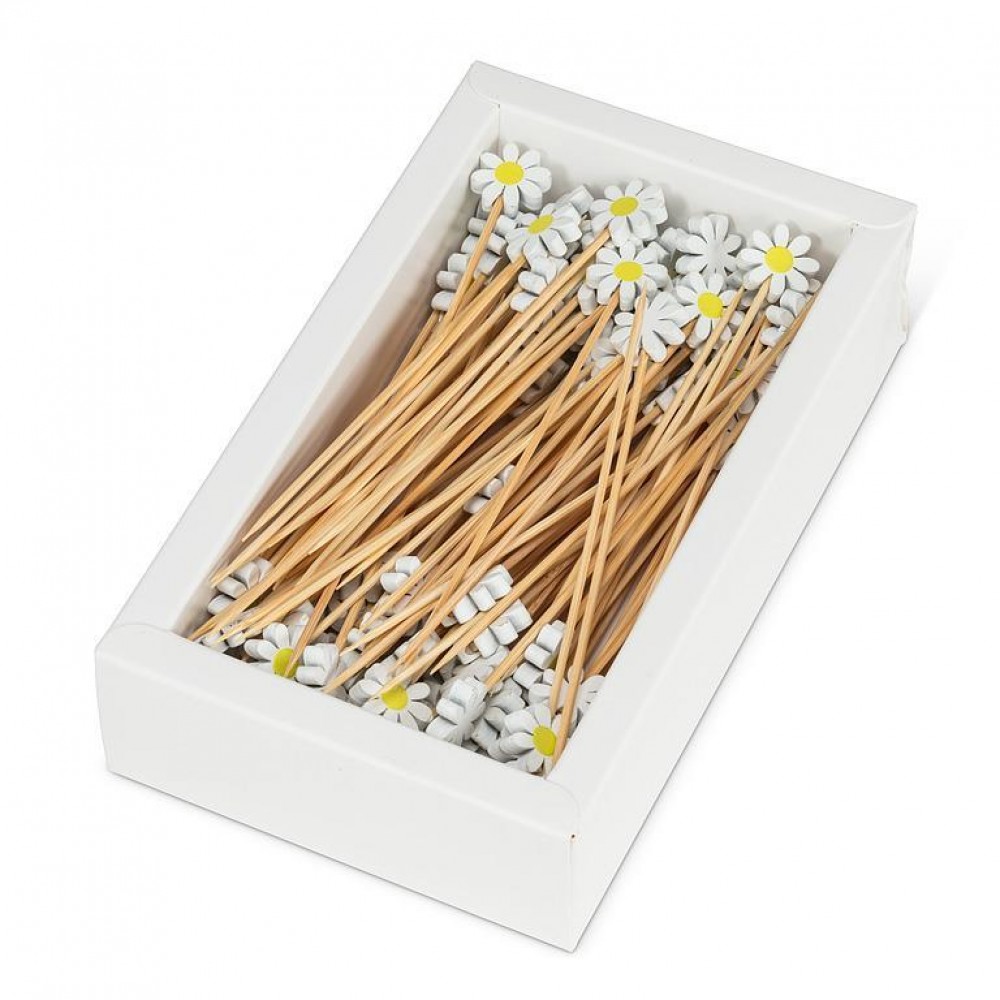 Picture of MDR Trading AB-27-CANAPE-16 4.5 in. Daisy Cocktail Pick, White & Yellow - Set of 100