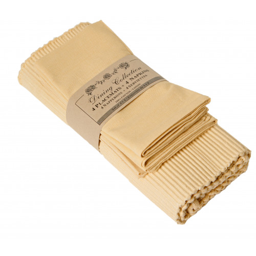 4 Placemats Plus 4 Napkins Set, Butter Cream