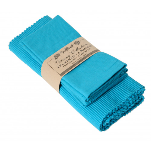 4 Placemats Plus 4 Napkins Set, Turquoise blue