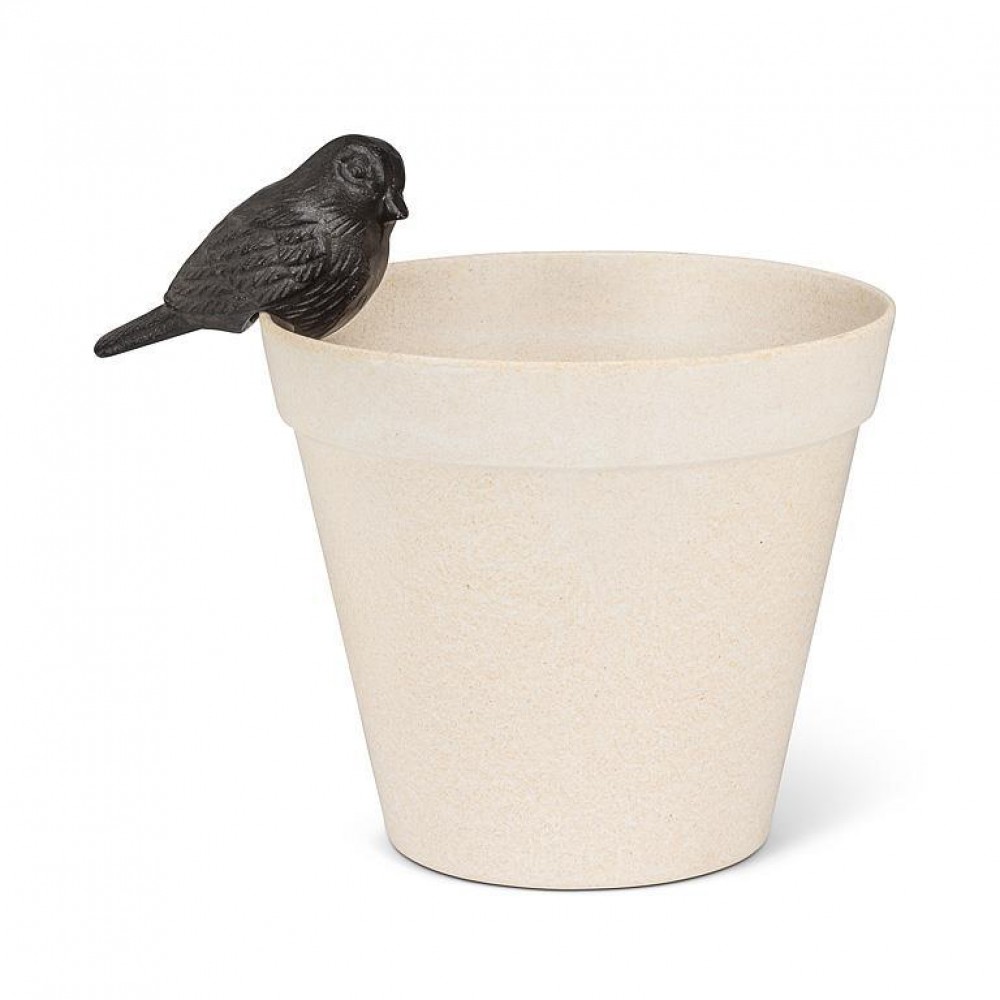 AB-27-IRONAGE-585-Q01 Little Bird Pot Hanger Decoration, Brown