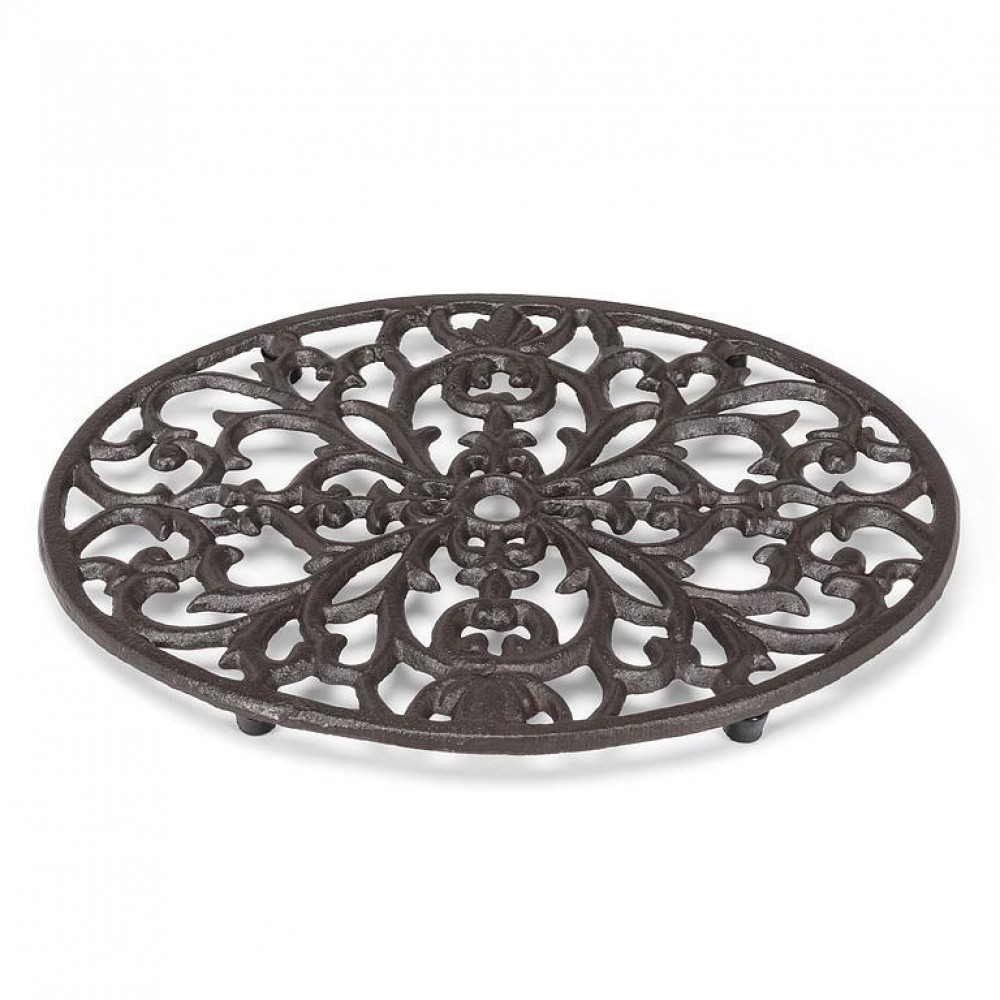 AB-27-IRONAGE-589-Q01 9 in. Oval Filigree Trivet, Brown