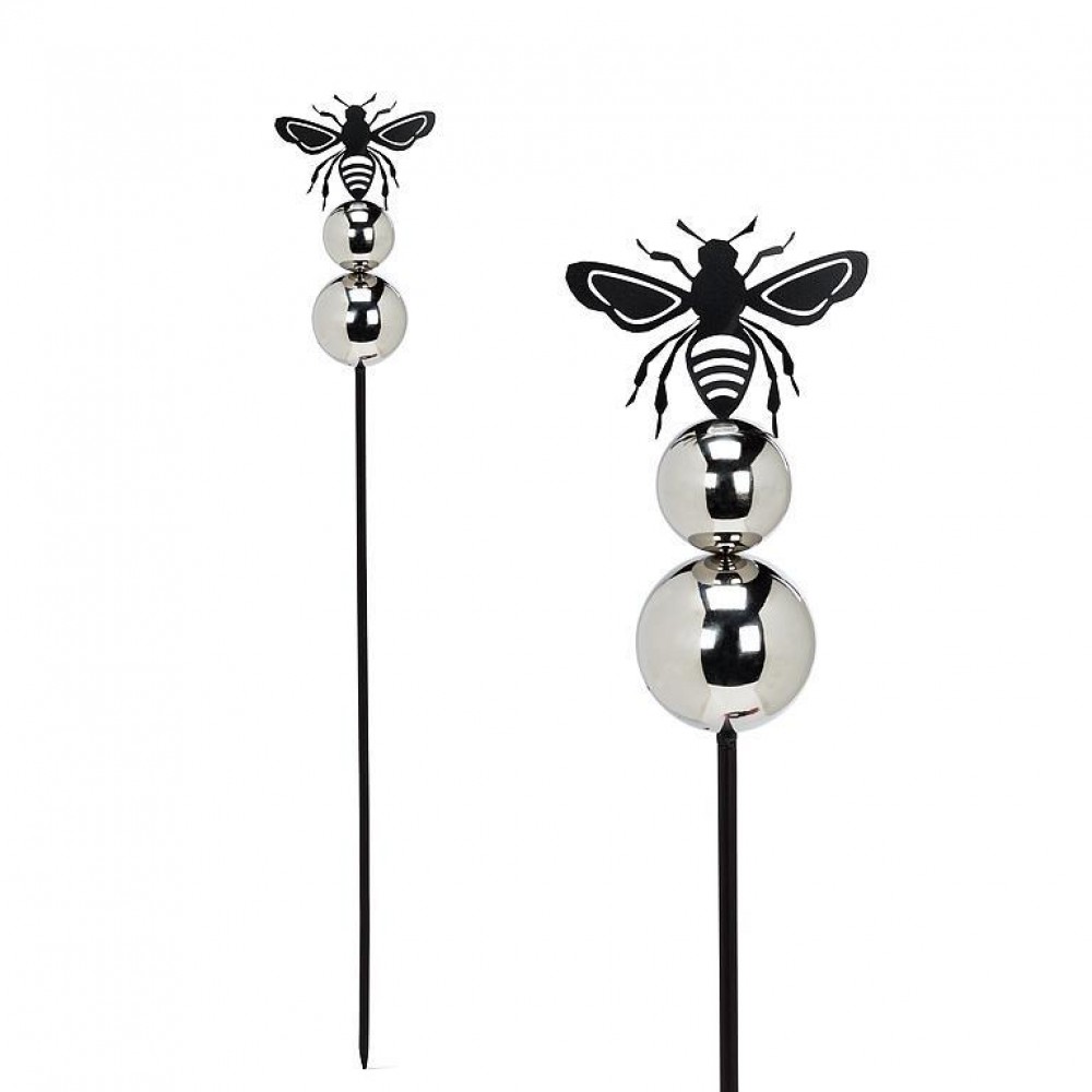AB-27-HYDE-BEE 23 in. Bee with Gazing Ball Garden Stake, Black & Silver