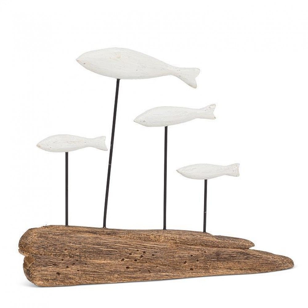 AB-27-SHORELINE-653 8.5 in. Fish on Base Figurine, Natural & White - Medium