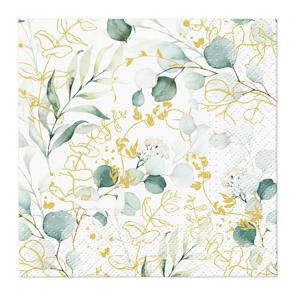 AB-88-C-143900 5 in. Cocktail Golden Eucalyptus Napkins, Ivory & Blue - Set of 20