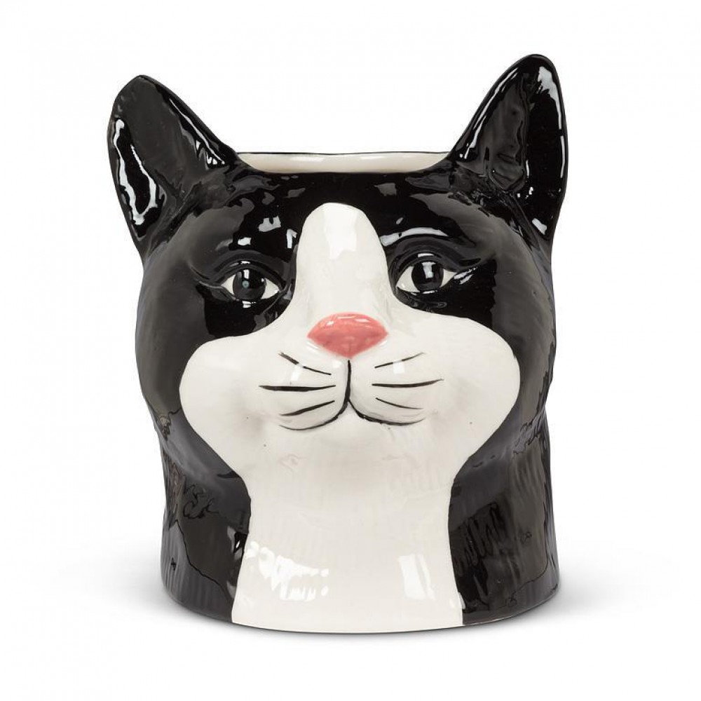 AB-27-TOMCAT-BLK-MD-Q01 5 in. Medium Cat Planter, Black & White