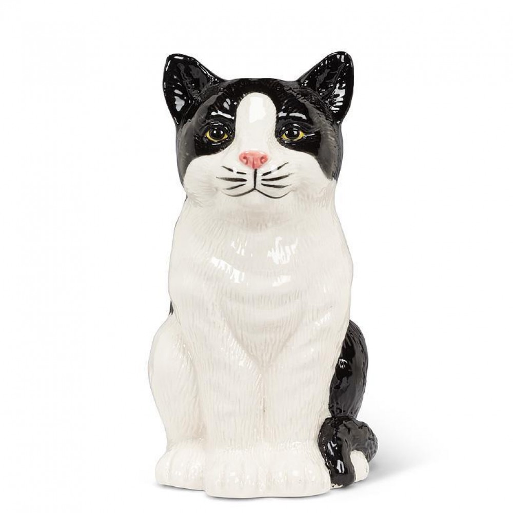 AB-27-TOMCAT-BLK-VASE-Q01 8 in. Sitting Cat Vase, Black & White