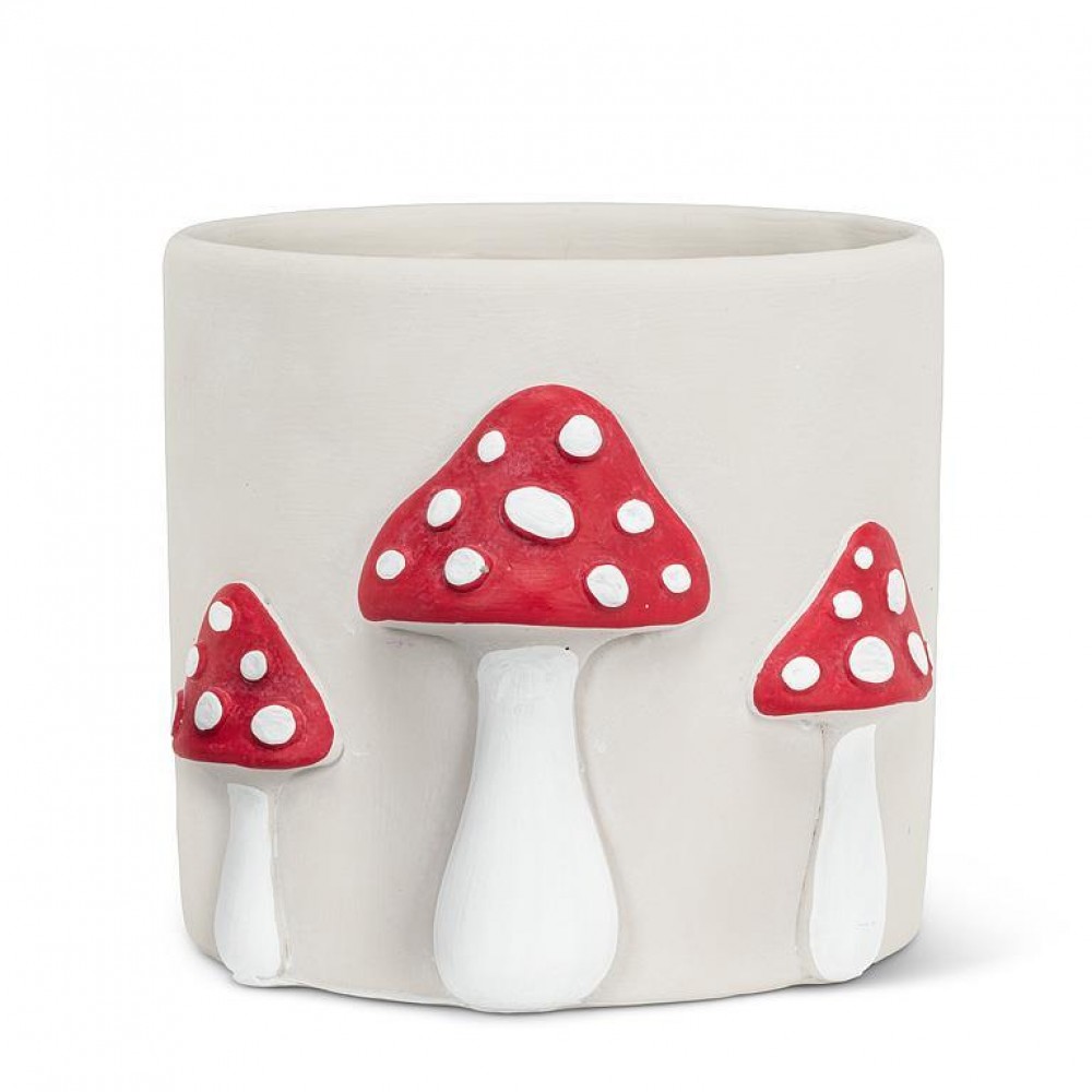 AB-27-BOREAL-642-LG 6.5 in. Large Dotted Mushroom Planter, Ivory & Red