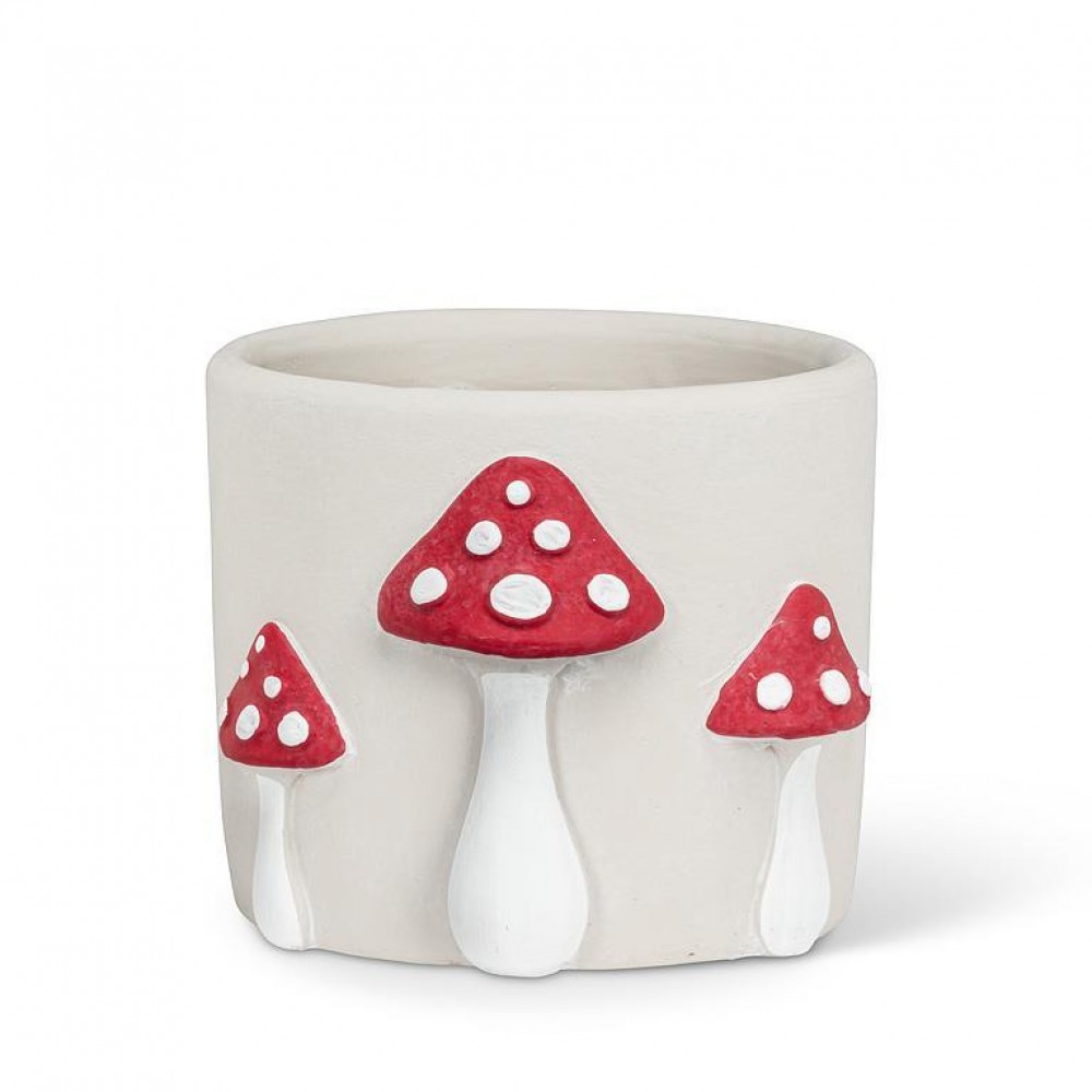 AB-27-BOREAL-642-SM 4 in. Small Dotted Mushroom Planter, Ivory & Red