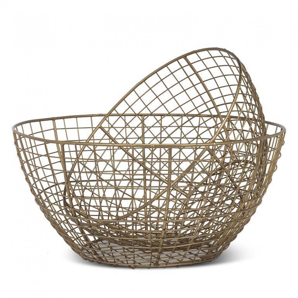 AB-54-NETWORK-15 5 in. Nesting Woven Mesh Baskets, Gold - Set of 2
