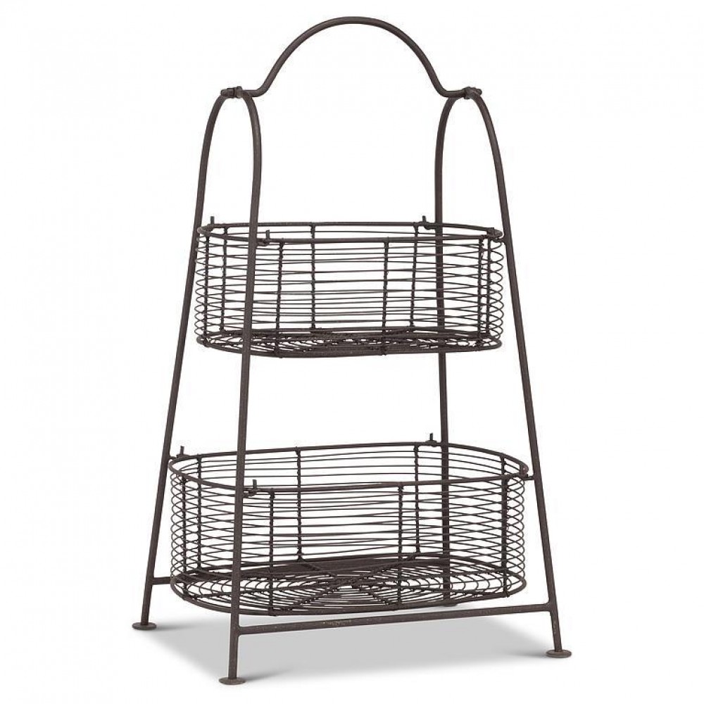 AB-54-NETWORK-18 25 in. Oval Double Basket Storage Rack, Dark Brown