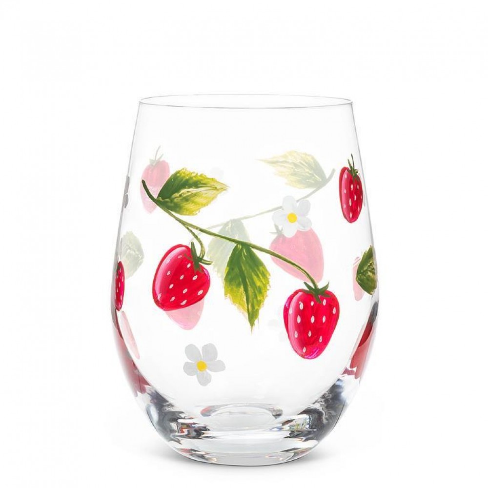 Picture of MDR Trading AB-27-FRAISE-SG-Q01 18 oz Strawberries & Flowers Stemless Wine Glass, Clear & Red