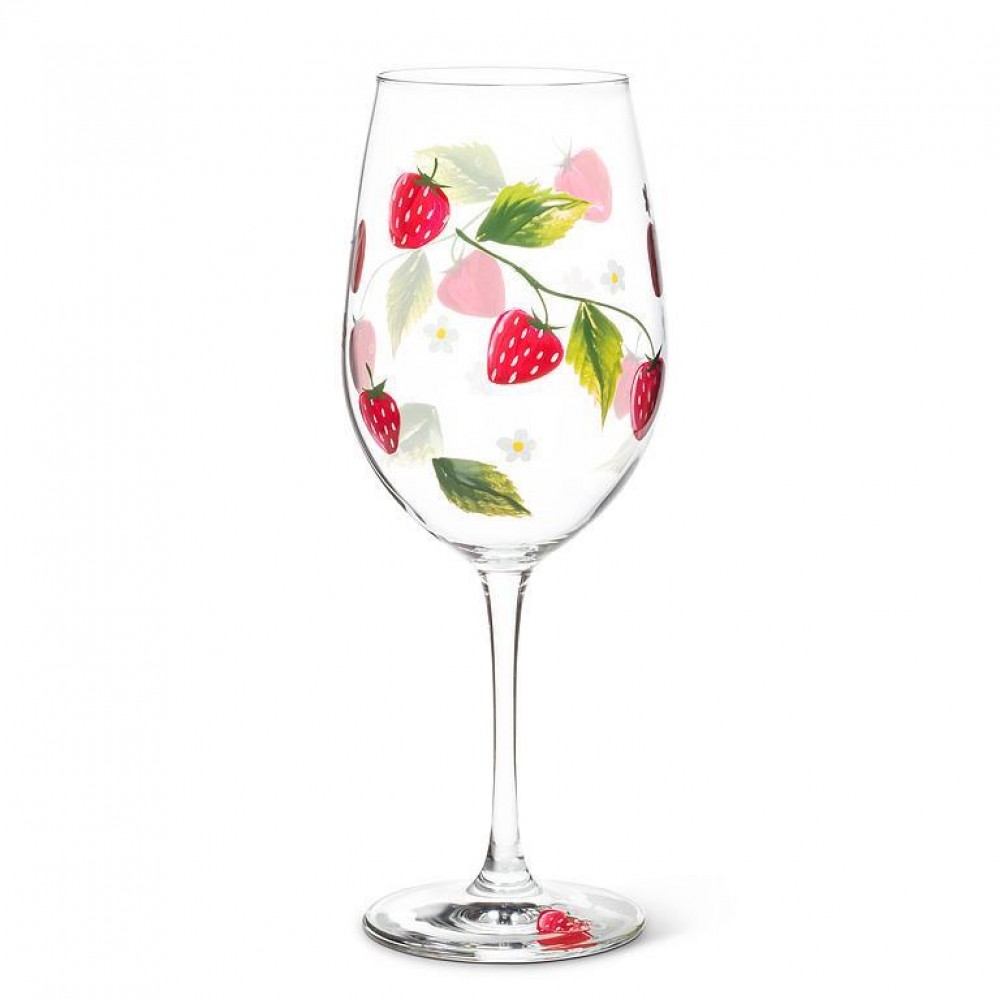 Picture of MDR Trading AB-27-FRAISE-GOB-Q01 22 oz Strawberries & Flowers Wine Goblet, Clear & Red