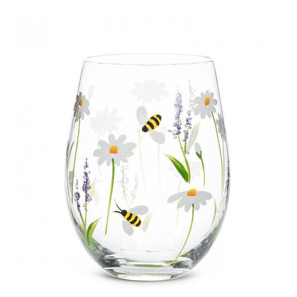 Picture of MDR Trading AB-27-LAVANDE-SG-Q01 18 oz Lavender & Bees Stemless Glass, Clear & Multi Color