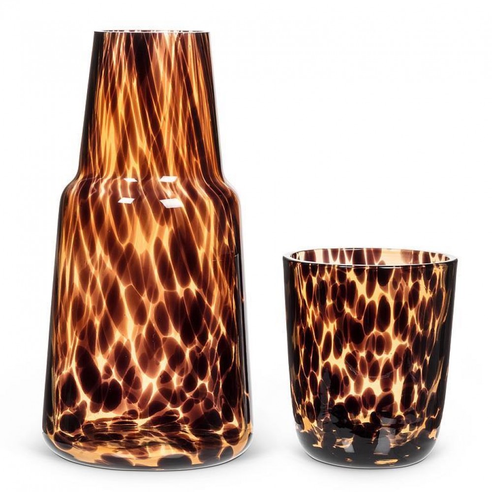 AB-27-BEDSIDE-AMBER 8.5 in. Fused Dots Bedside Carafe Cup, Amber