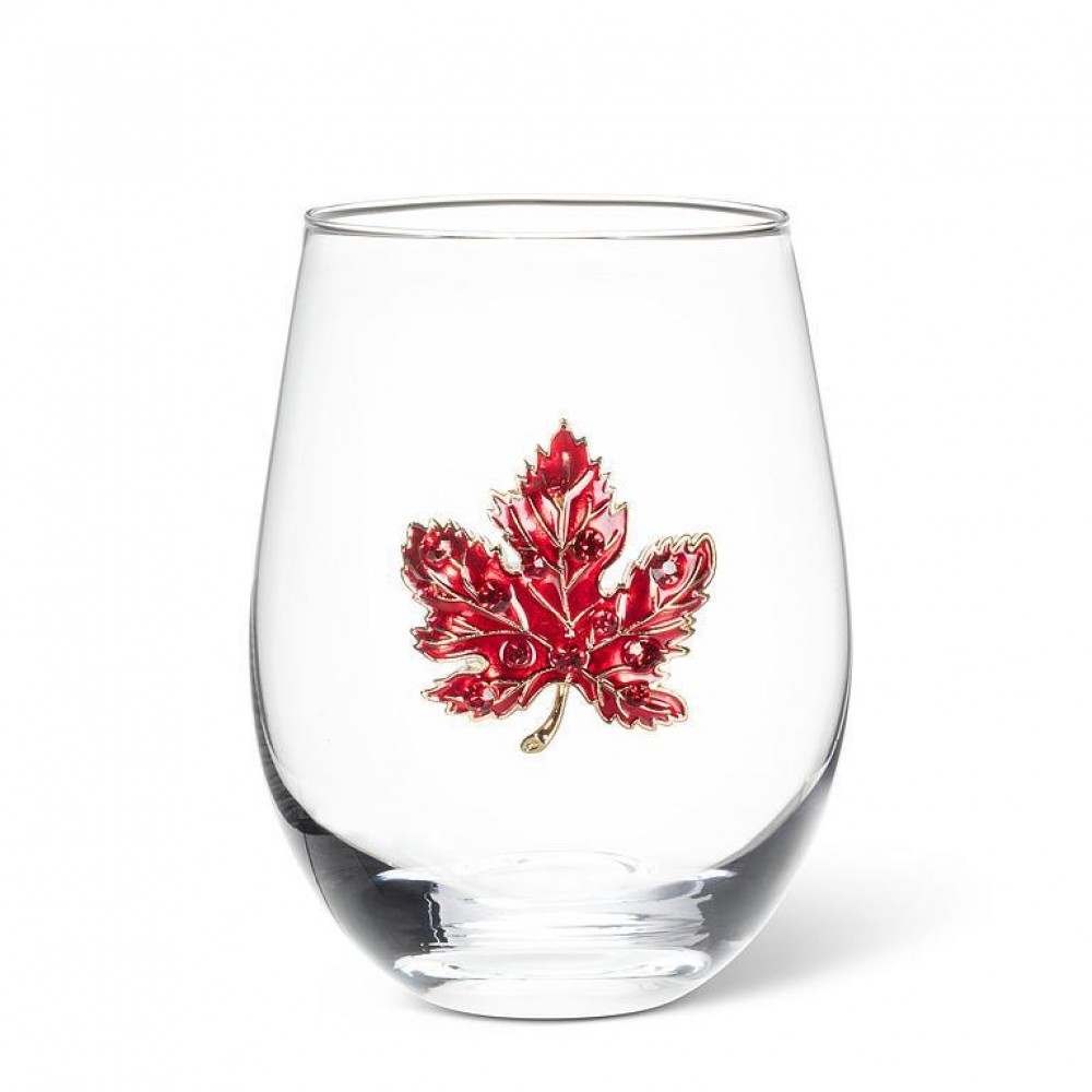 Picture of MDR Trading AB-27-BLING-390-Q01 16 oz Stemless with Jewel Maple Leaf Wine Glass, Clear & Red
