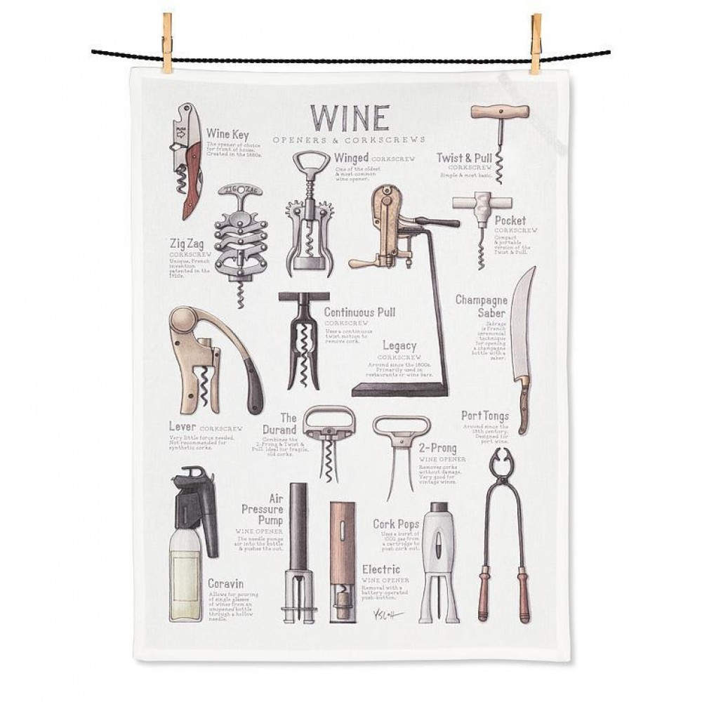 Picture of MDR Trading AB-56-KT-YL-07 20 x 28 in. Wine Openers Tea Towel, White & Gray