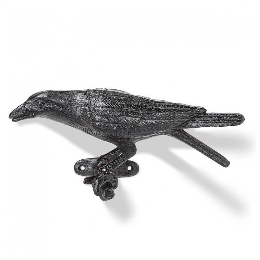 AB-27-IRONAGE-616 4 in. Crow on Branch Facing Left Decoration, Black