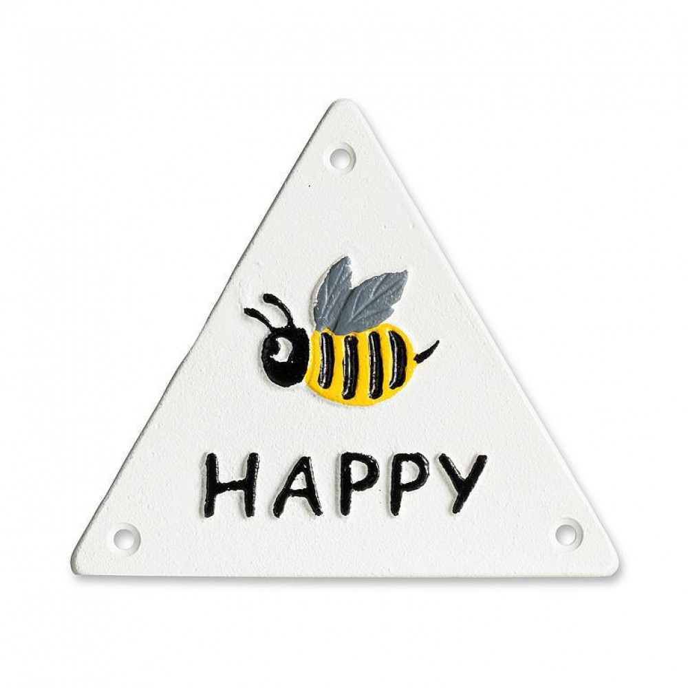AB-27-FORGE-51 5 in. Bee Happy Triangle Sign, Antique White
