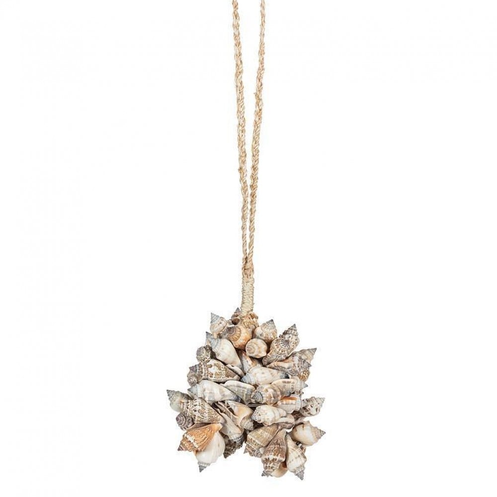 AB-45-NASSAU-37-Q01 4 in. Shell Ball on Hanging Loop Ornament, White & Brown