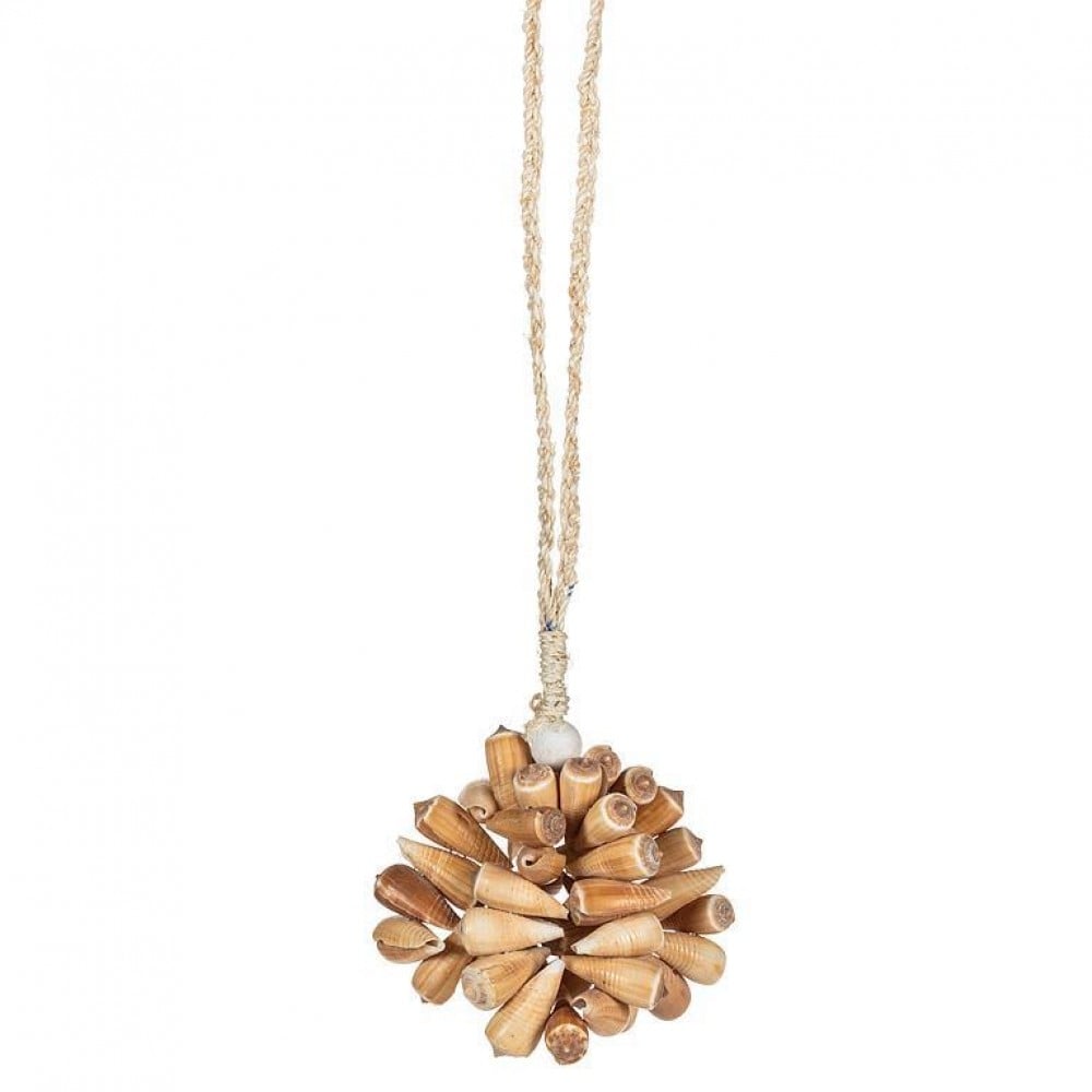 AB-45-NASSAU-26-Q01 4 in. Shell Ball on Hanging Loop Ornament, Tan