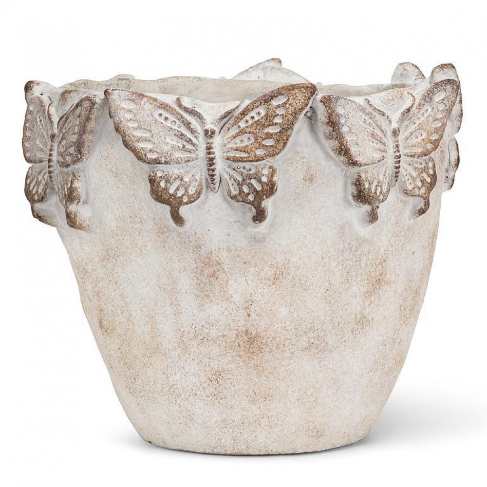 AB-27-BUTTERFLY-041-MD 7 in. Medium Butterfly Edged Planter, Gray