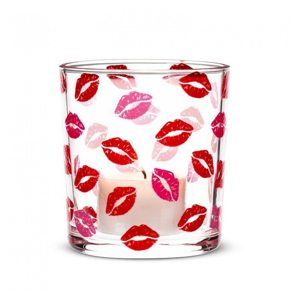 AB-27-FLICKER-505-Q01 3 in. Lips Votive Candle Holder, Pink & Red