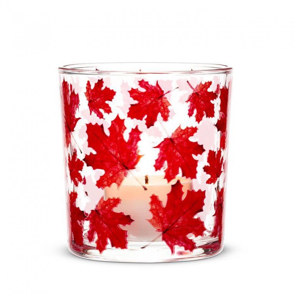 AB-27-FLICKER-515-Q01 3 in. Maple Leaves Votive Candle Holder, Red