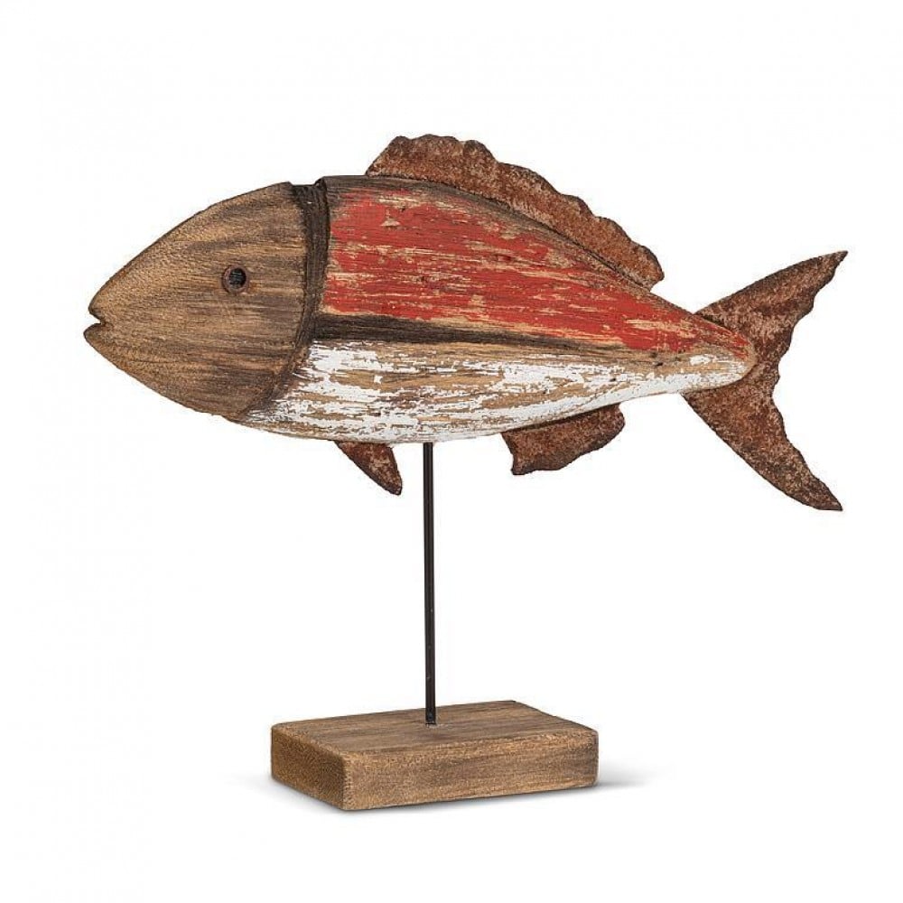 AB-27-SHORELINE-027-Q01 9 in. Fish on Stand Figurine, Red & White - Medium