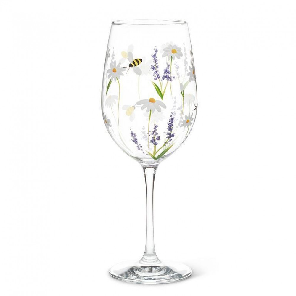 Picture of MDR Trading AB-27-LAVANDE-GOB-Q01 22 oz Lavender & Bees Stemmed Wine Glass, Clear & Multi Color
