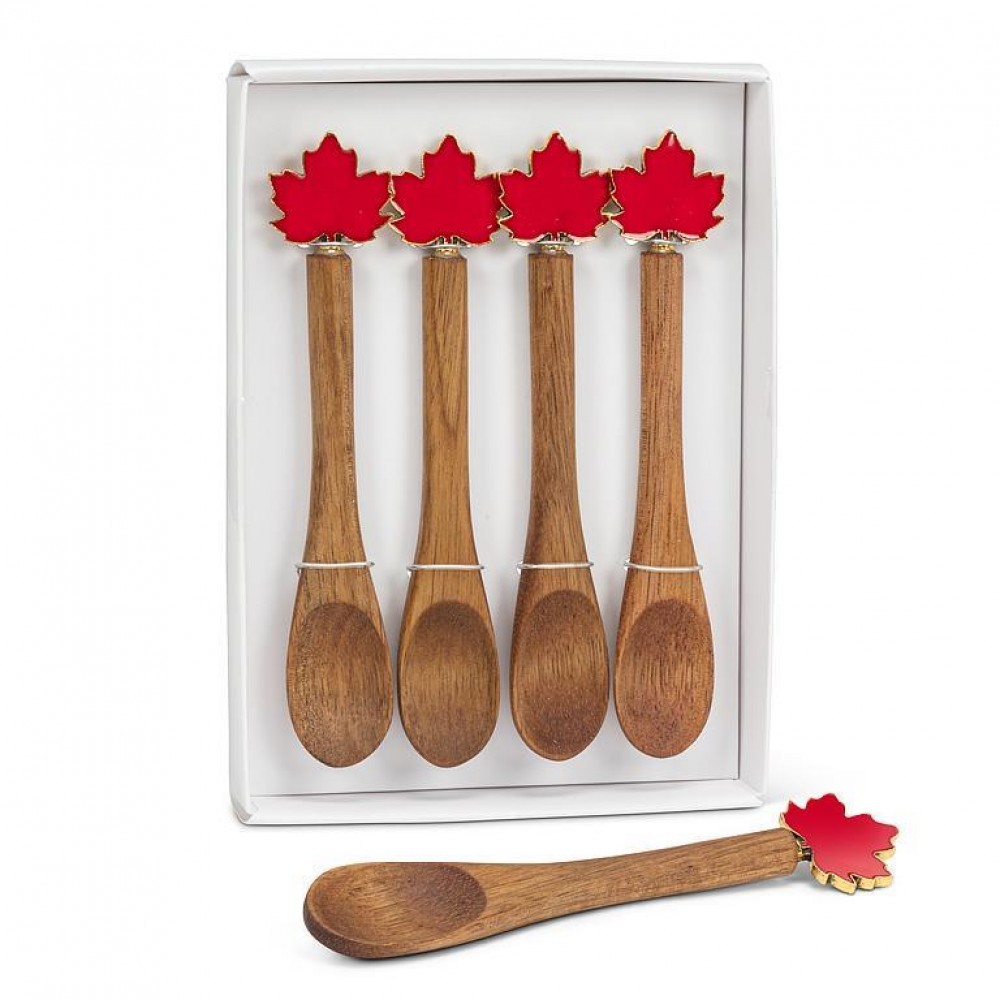 Picture of MDR Trading AB-27-STIR-408 4.5 in. Maple Leaf Topped Spoon, Red & Natural - Set of 4