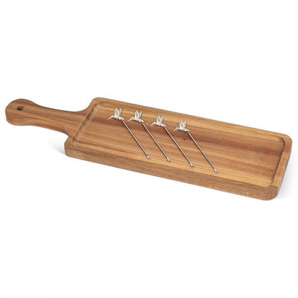 Picture of MDR Trading AB-27-HOSTESS-516 17 in. Long Board with Hummingbird Picks Tray, Natural & Silver