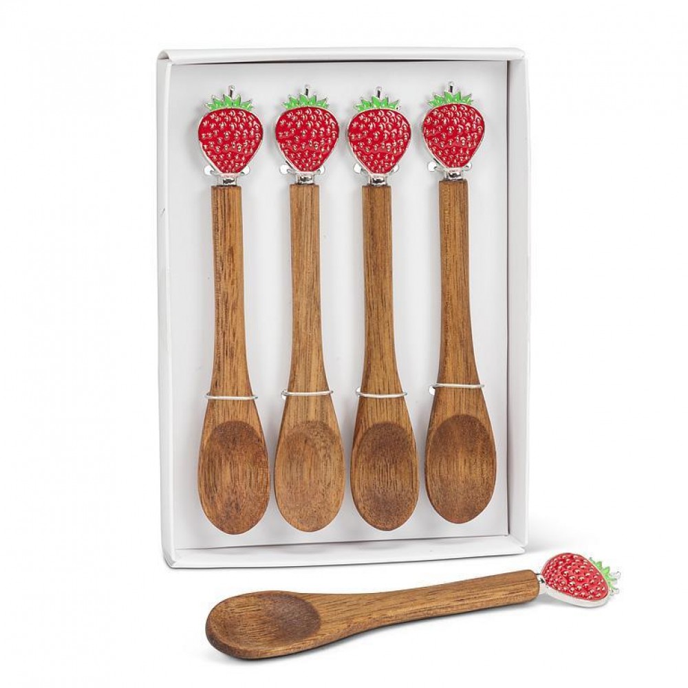 Picture of MDR Trading AB-27-STIR-517 4.5 in. Strawberry Topped Spoon, Natural & Red - Set of 4