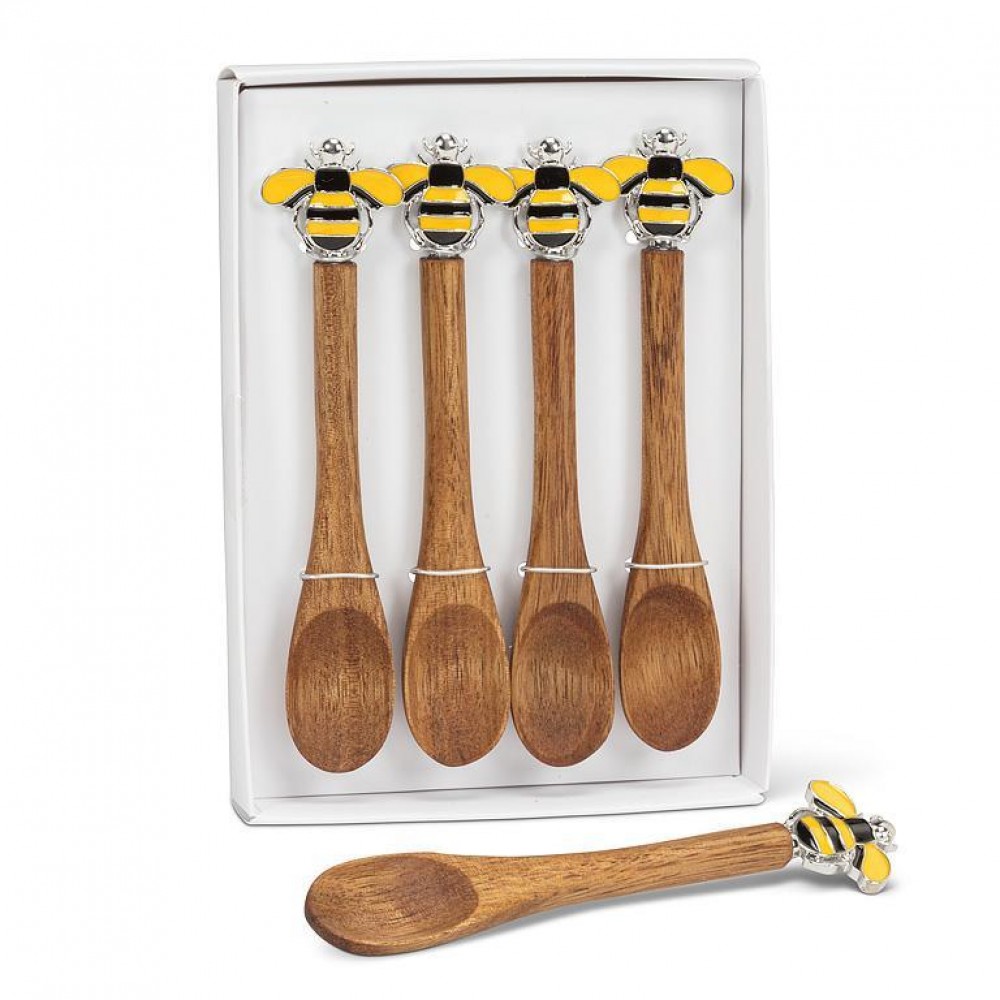 Picture of MDR Trading AB-27-STIR-524 4.5 in. Bee Topped Spoon, Yellow & Natural - Set of 4
