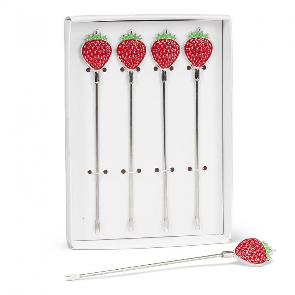 Picture of MDR Trading AB-27-PICK-519 4.5 in. Strawberries Cocktail Pick, Red & Silver - Set of 4