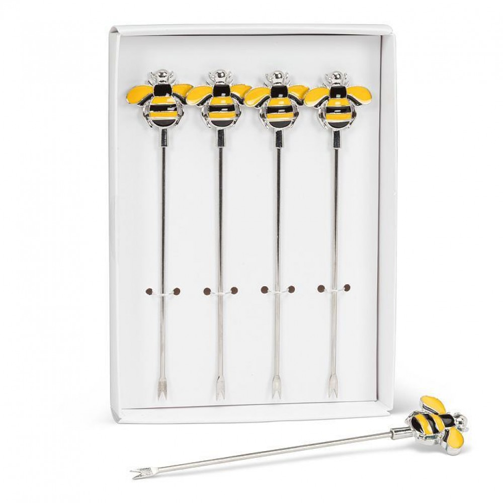 Picture of MDR Trading AB-27-PICK-520 4.5 in. Bees Cocktail Pick, Yellow & Silver - Set of 4