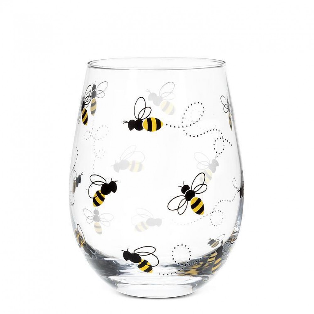 Picture of MDR Trading AB-27-PATIO-BEE-Q01 14 oz Bees Stemless Wine Glass, Clear & Black