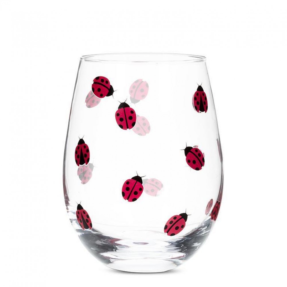 Picture of MDR Trading AB-27-PATIO-BUG-Q01 14 oz Ladybugs Stemless Wine Glass, Clear & Red