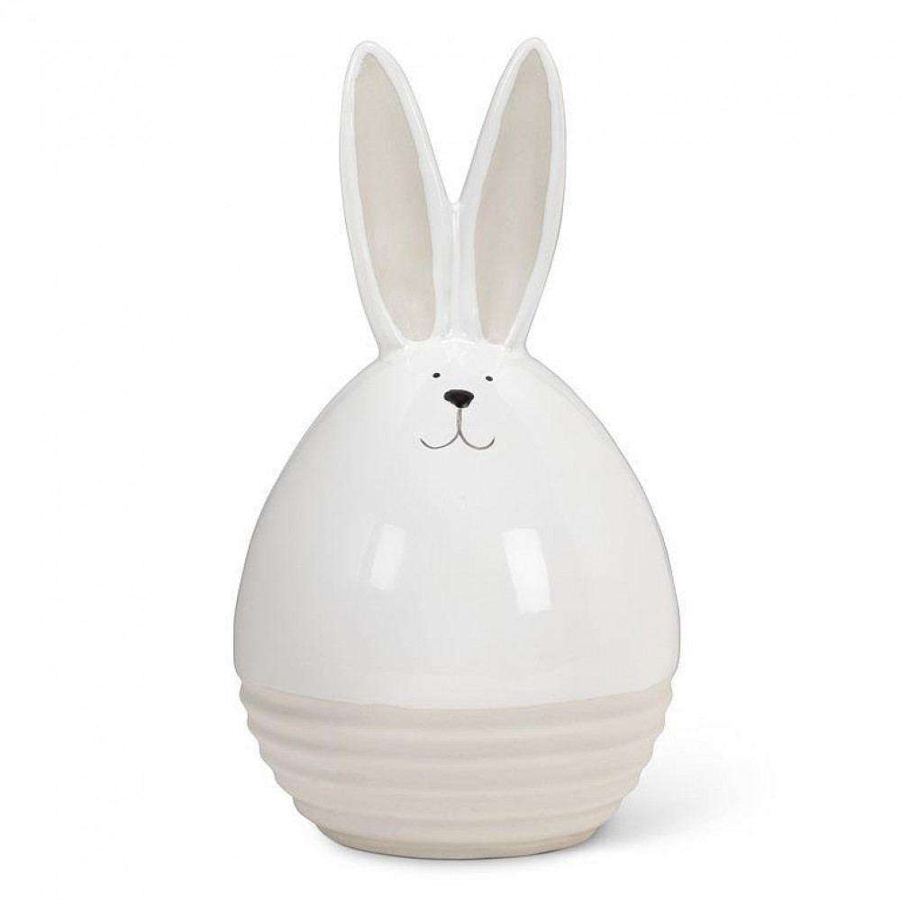 AB-27-HOPPITY-SM-Q01 7 in. Ribbed Matte & Shiny Rabbit Figurine, White - Small