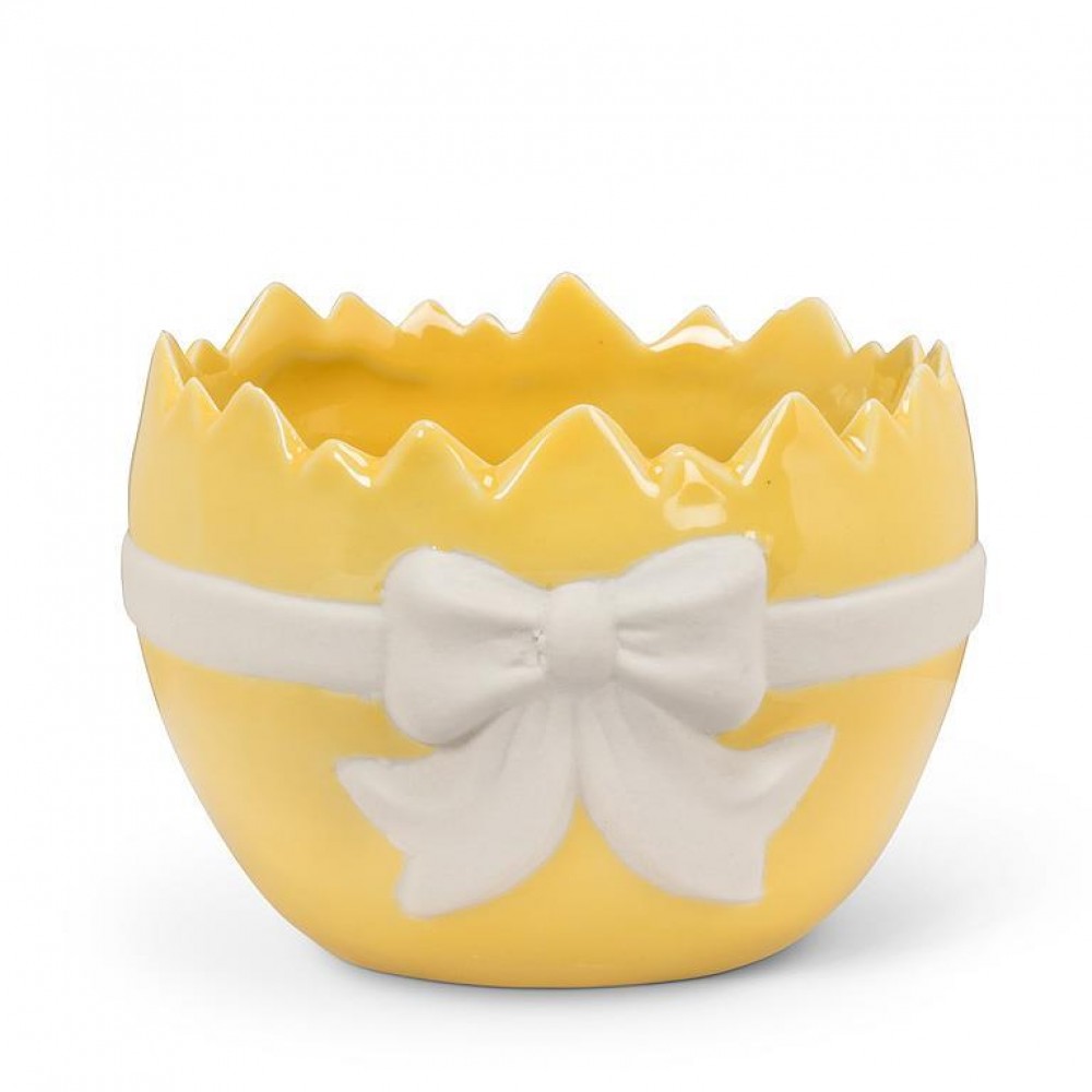AB-27-EGGSHELL-YLW 3 in. Egg Shaped with Bow Planter, Yellow
