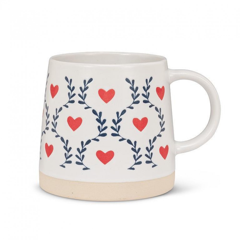 Picture of MDR Trading AB-27-ARTISAN-121-Q01 14 oz Wide Base with Scandi Hearts & Leaves Mug, Ivory & Red