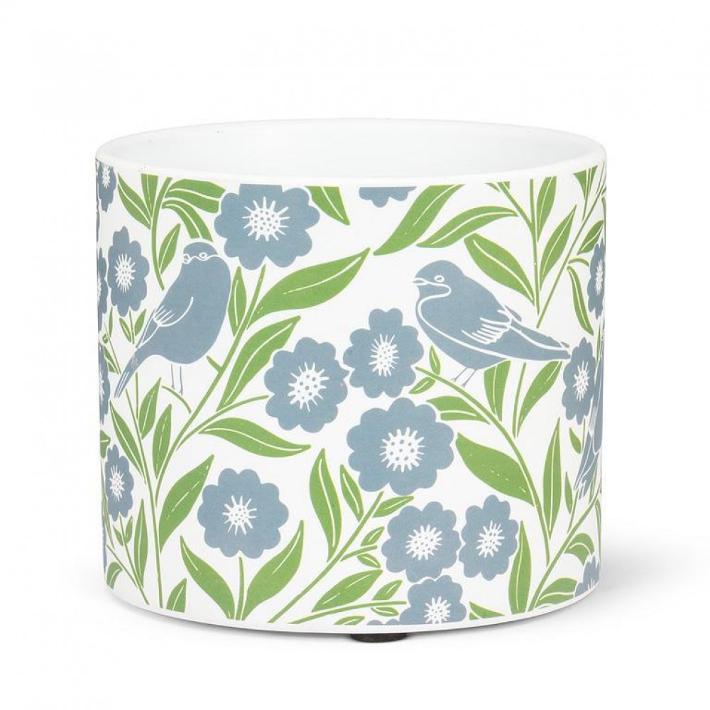 AB-27-PL-BEDFORD-SM 4.5 in. Small Leaves & Birds Planter, Blue & Green