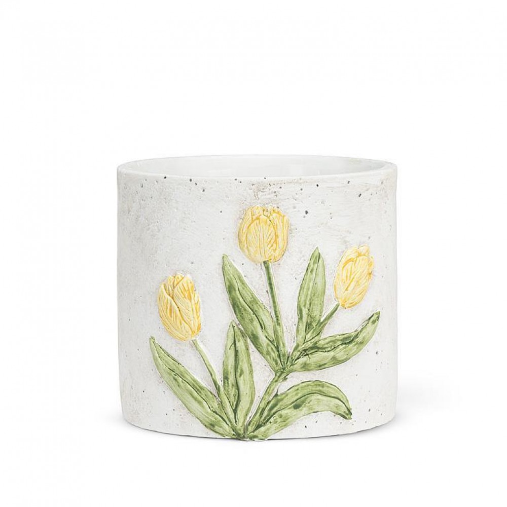 AB-27-HOLLAND-263-SM 4.5 in. Small with Tulips Planter, White & Yellow