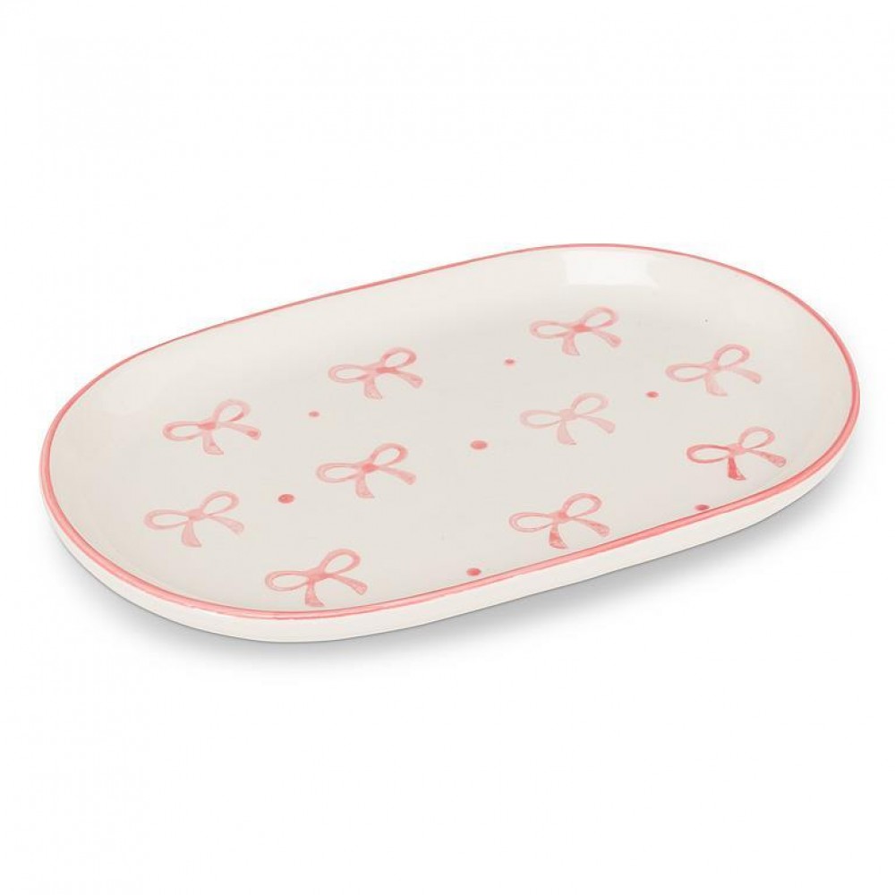 Picture of MDR Trading AB-27-BELLE-385-Q01 6 x 9.75 in. Oval with Bows Tray, Ivory & Pink