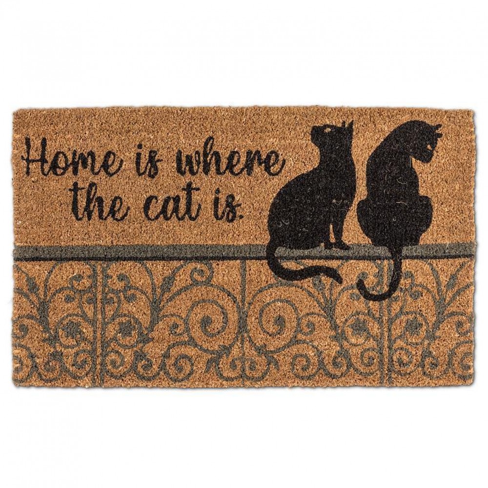 AB-35-FWD-AN-2797 18 x 30 in. Home is Where The Cat is Doormat, Natural & Black