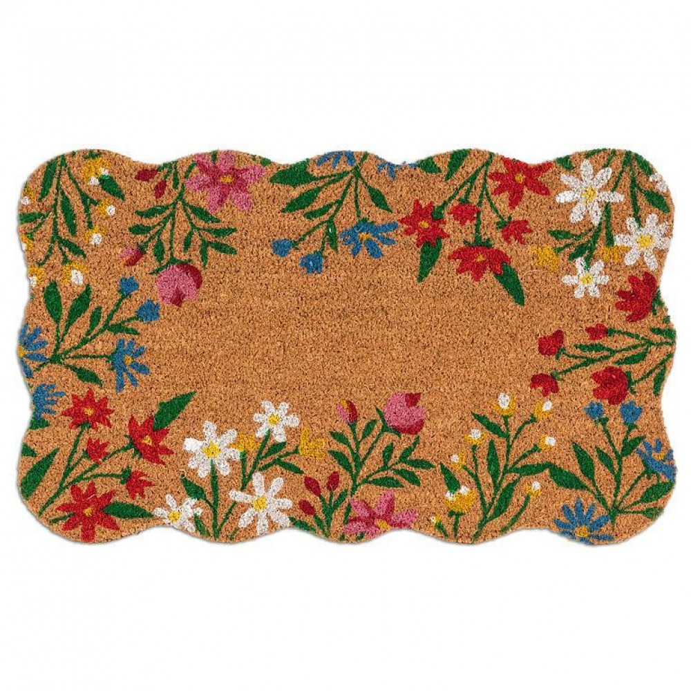 AB-35-PFW-SH-2109 18 x 30 in. Floral Border Scallop Doormat, Natural & Multi Color