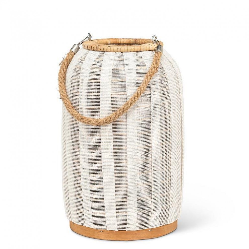 AB-27-TERRACE-085-Q01 13.5 in. Small Tall with Jute Handle Lantern, Ivory