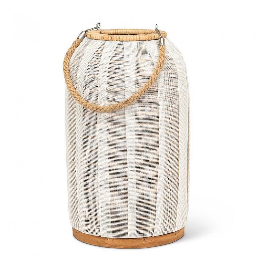 AB-27-TERRACE-086-Q01 16 in. Medium Tall with Jute Handle Lantern, Ivory
