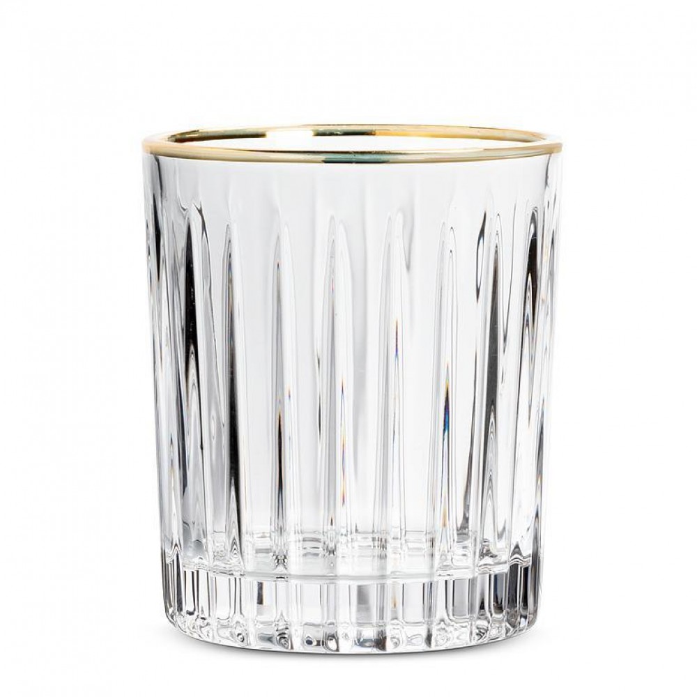 Picture of MDR Trading AB-27-HIGHROLLER-OF-Q01 12 oz Ribbed Tumbler with Gold Rim Glass, Clear & Gold