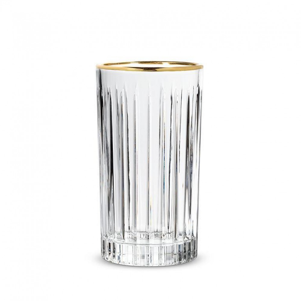Picture of MDR Trading AB-27-HIGHROLLER-HB-Q01 14 oz Ribbed Highball with Gold Rim Glass, Clear & Gold